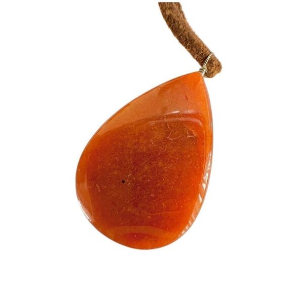 Carnelian teardrop pendant necklace on  brown cord - Picture 6 of 9